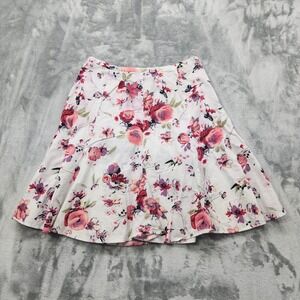 Vintage Fashion Bug Skirt Womens 14 White Pink Floral Print A-Line Mini Side Zip